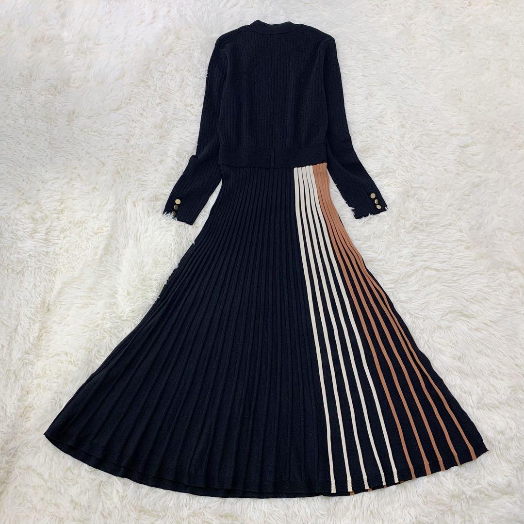 グレースコンチネンタル ダイアグラム スカーフネック ニット ワンピース S