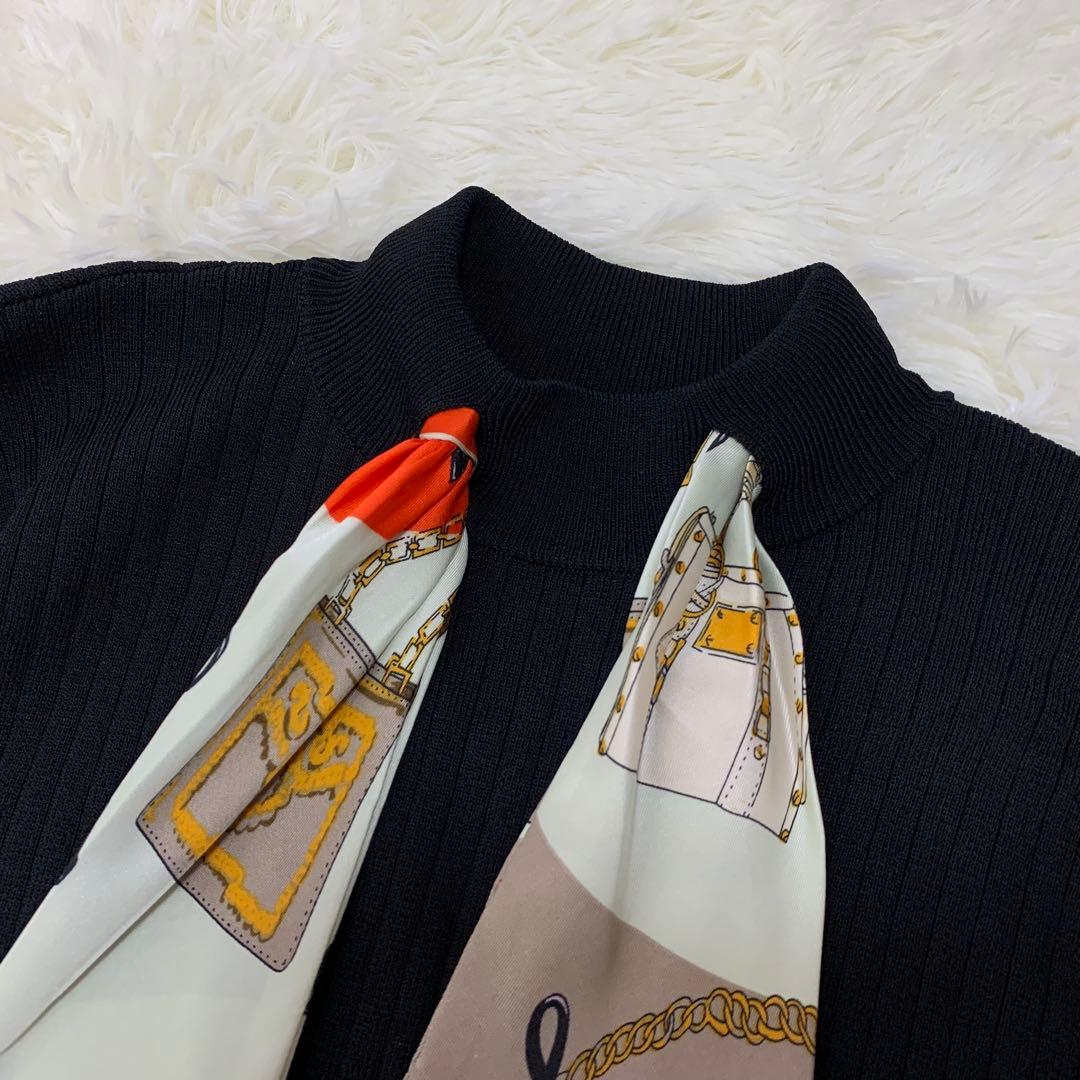 グレースコンチネンタル ダイアグラム スカーフネック ニット ワンピース S