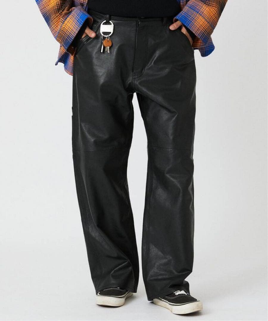 スクーカム　別注　ゴートレザー　ペインターパンツ　黒　ブラック　本革　ワイド