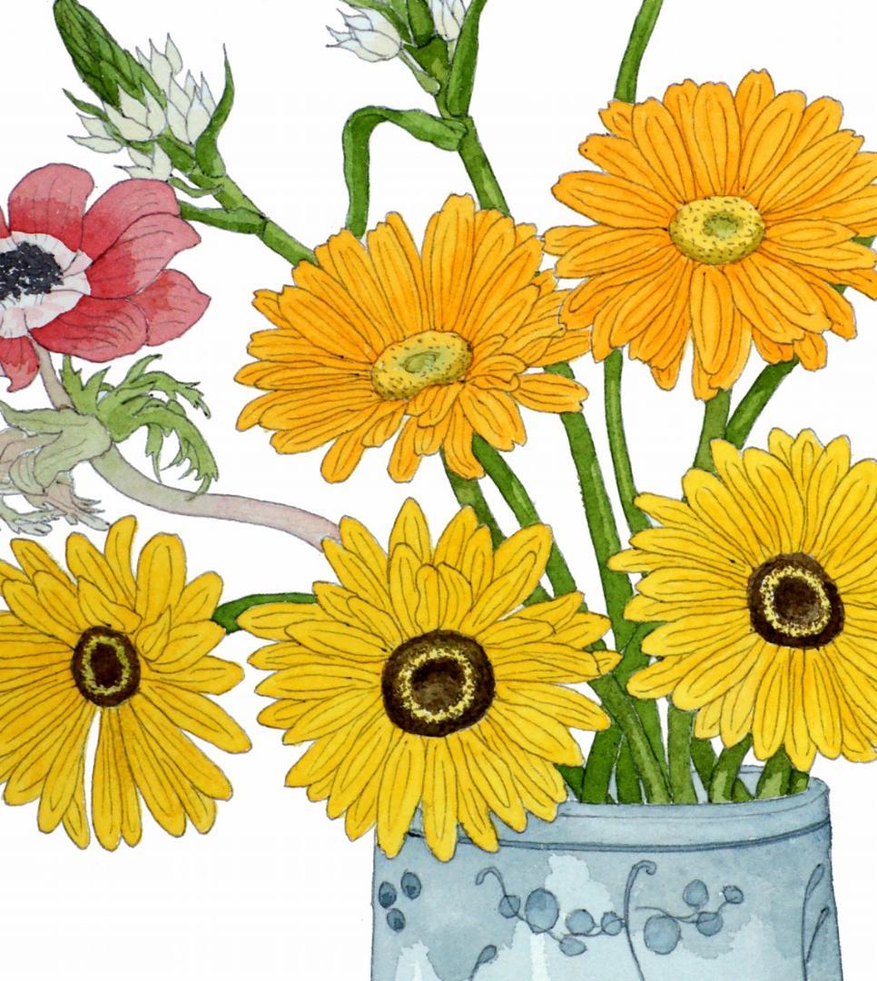 有名国際展作家「ガーベラ」花/D・リトグラフ/10部限定/直筆サイン　小原雅夫