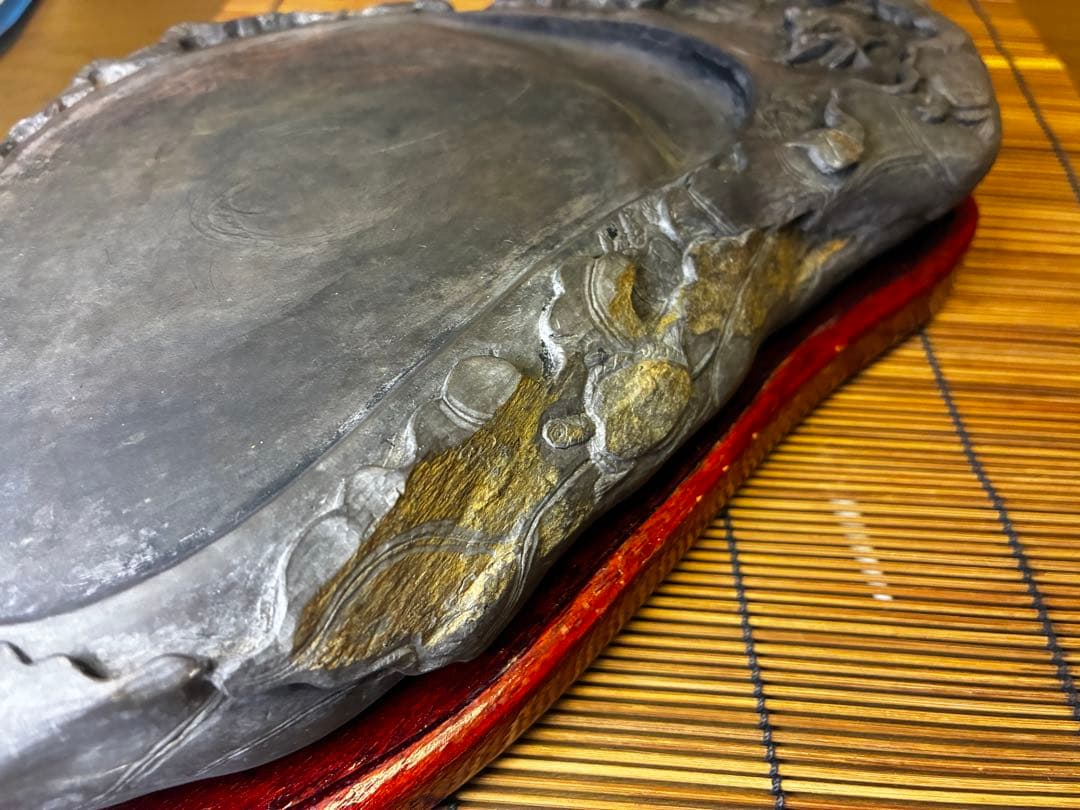 中国文房四宝 端渓硯 龍亀彫刻 蓮葉文 2.5kg