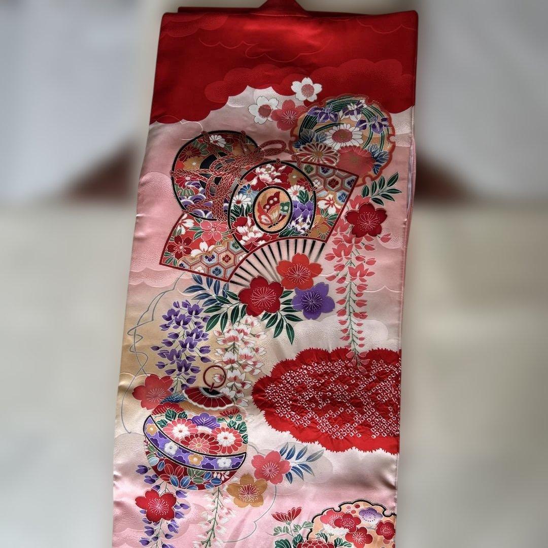 女児宮参り着物　掛け着 着物と長襦袢セット　赤系　正絹　絞り　百貨店で購入　美品