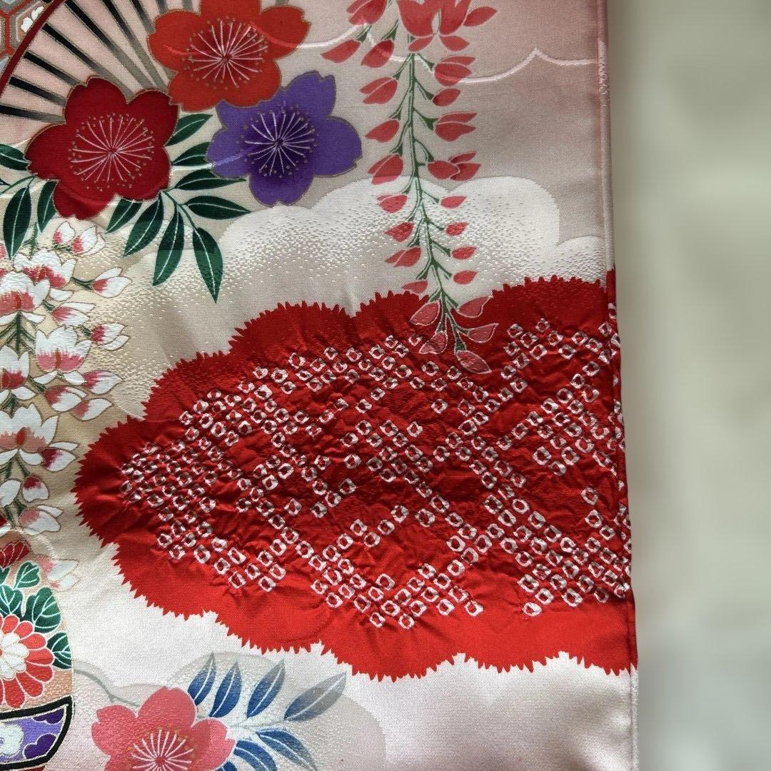 女児宮参り着物　掛け着 着物と長襦袢セット　赤系　正絹　絞り　百貨店で購入　美品