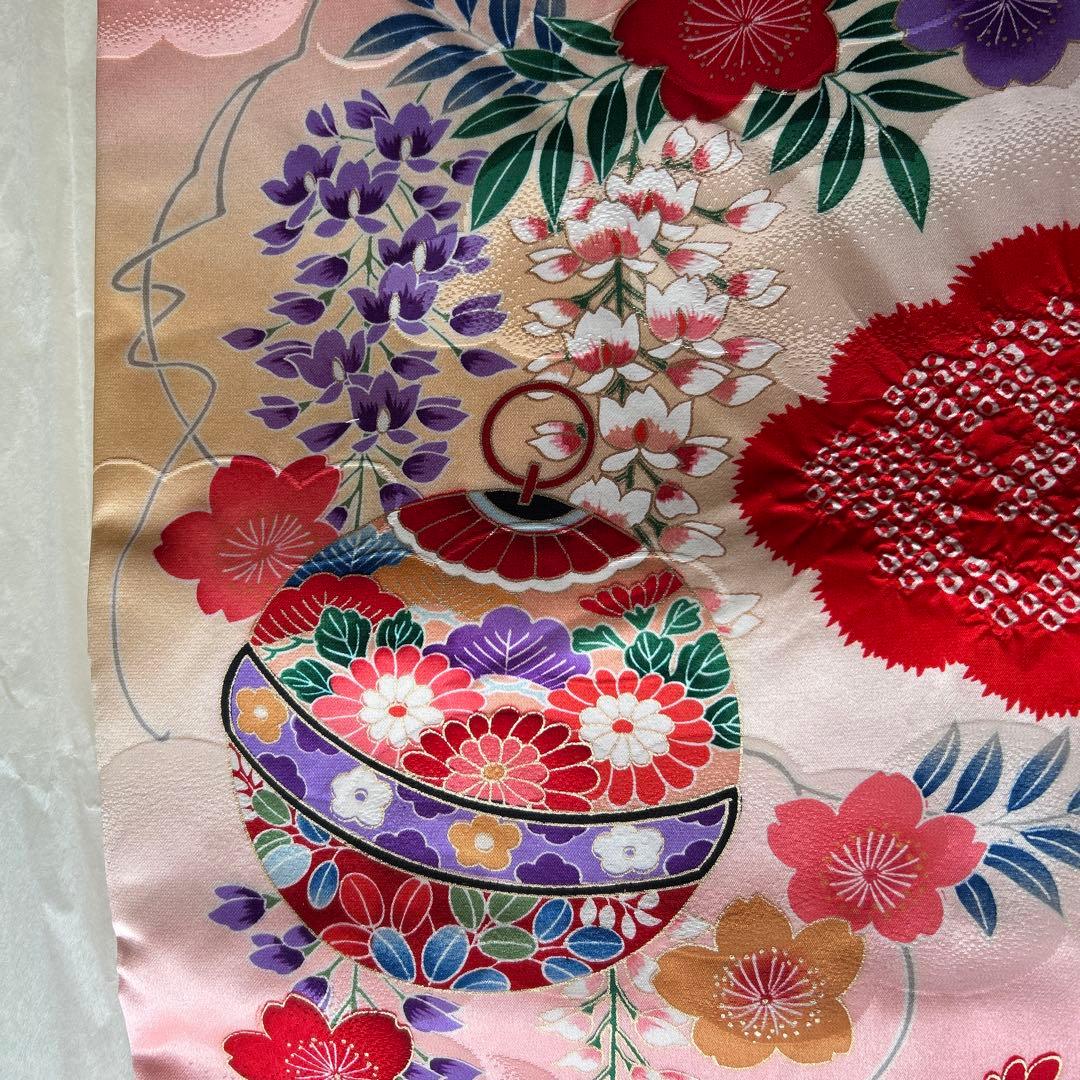 女児宮参り着物　掛け着 着物と長襦袢セット　赤系　正絹　絞り　百貨店で購入　美品