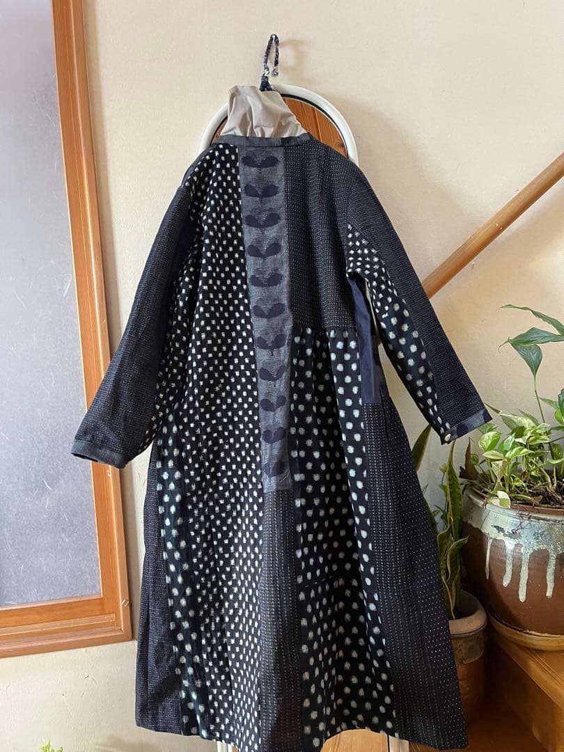 古布リメイク　パッチワークワンピース　雪ん子　書生絣　絵絣　ハンドメイドf