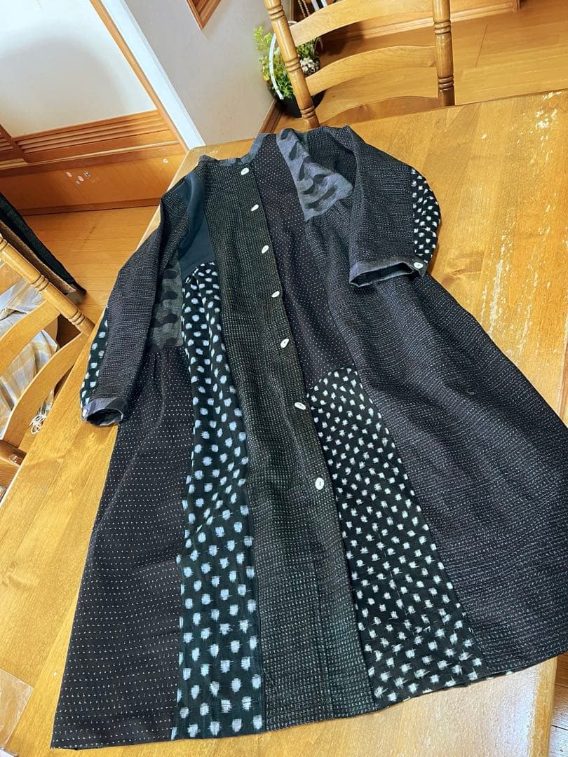 古布リメイク　パッチワークワンピース　雪ん子　書生絣　絵絣　ハンドメイドf