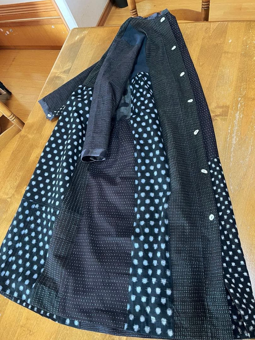 古布リメイク　パッチワークワンピース　雪ん子　書生絣　絵絣　ハンドメイドf