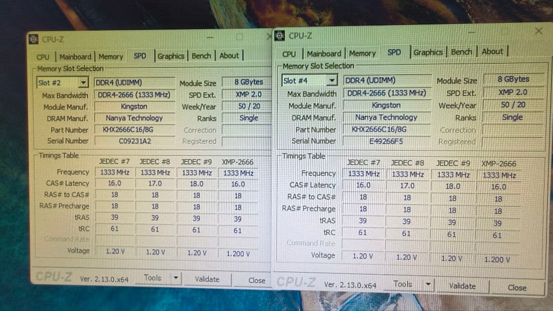 DDR4 8GBx2枚 16GB pc4-2666 動作確認済み ①