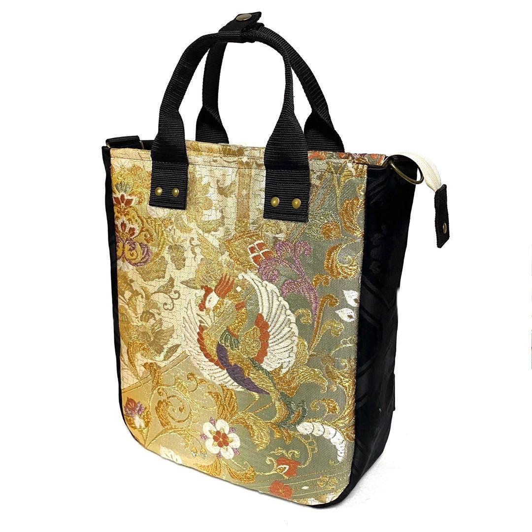 388 帯リメイク　鳳凰の縦型リュック　3wayバッグ