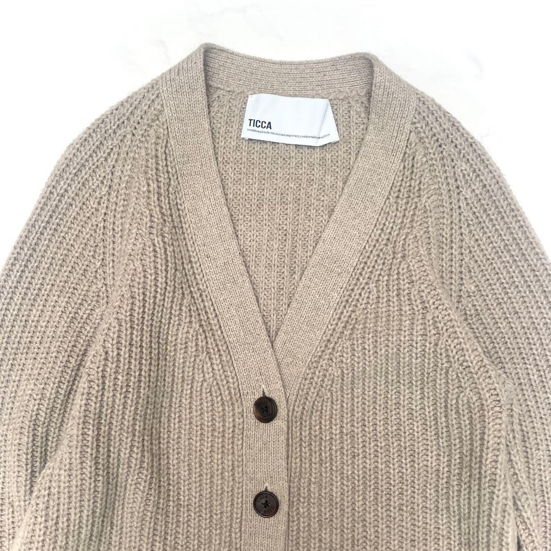 美品 TICCA ティッカ Vネックカーディガン ウールシルク 日本製 モカ