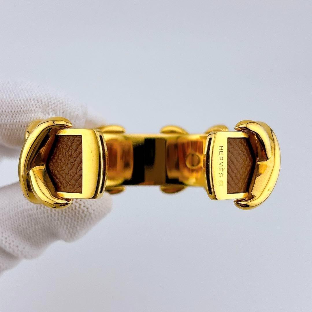 【美品】エルメス クロスモチーフ バングル ブレスレット ゴールド ブラウン