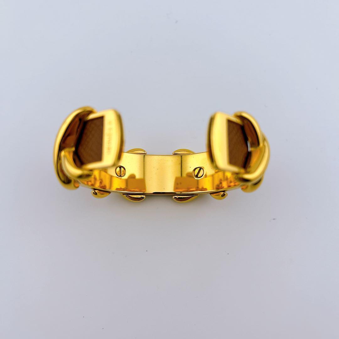 【美品】エルメス クロスモチーフ バングル ブレスレット ゴールド ブラウン