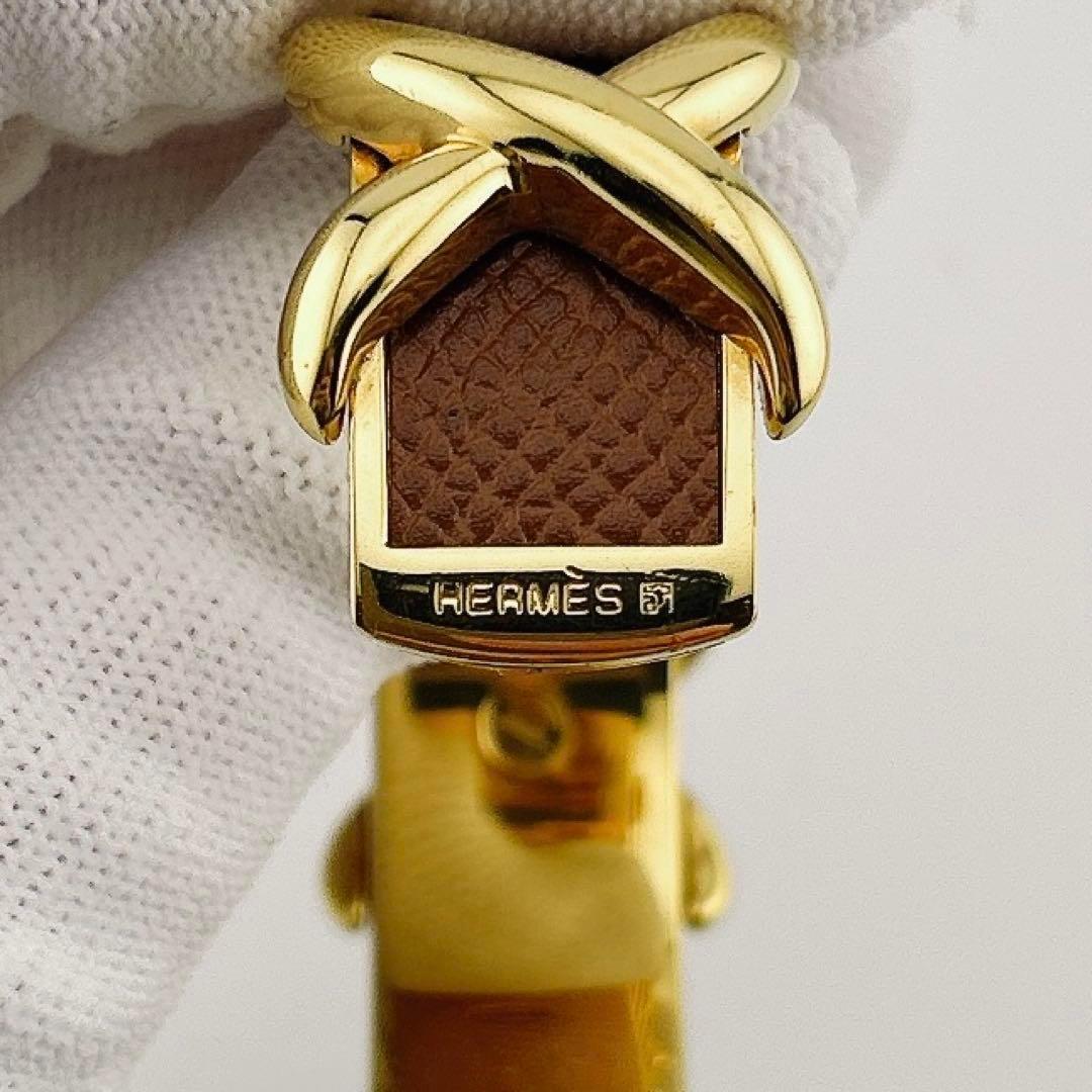 【美品】エルメス クロスモチーフ バングル ブレスレット ゴールド ブラウン
