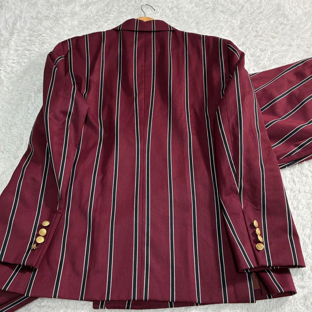 美品 XL相当 ダブルブレスト スーツ ボルドー ストライプ 金ボタン メンズ