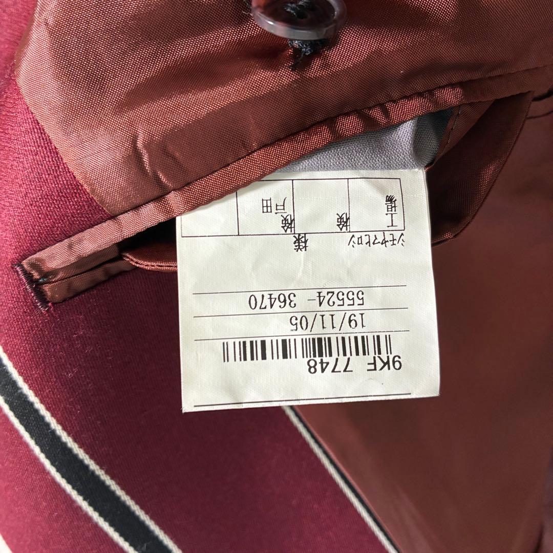 美品 XL相当 ダブルブレスト スーツ ボルドー ストライプ 金ボタン メンズ