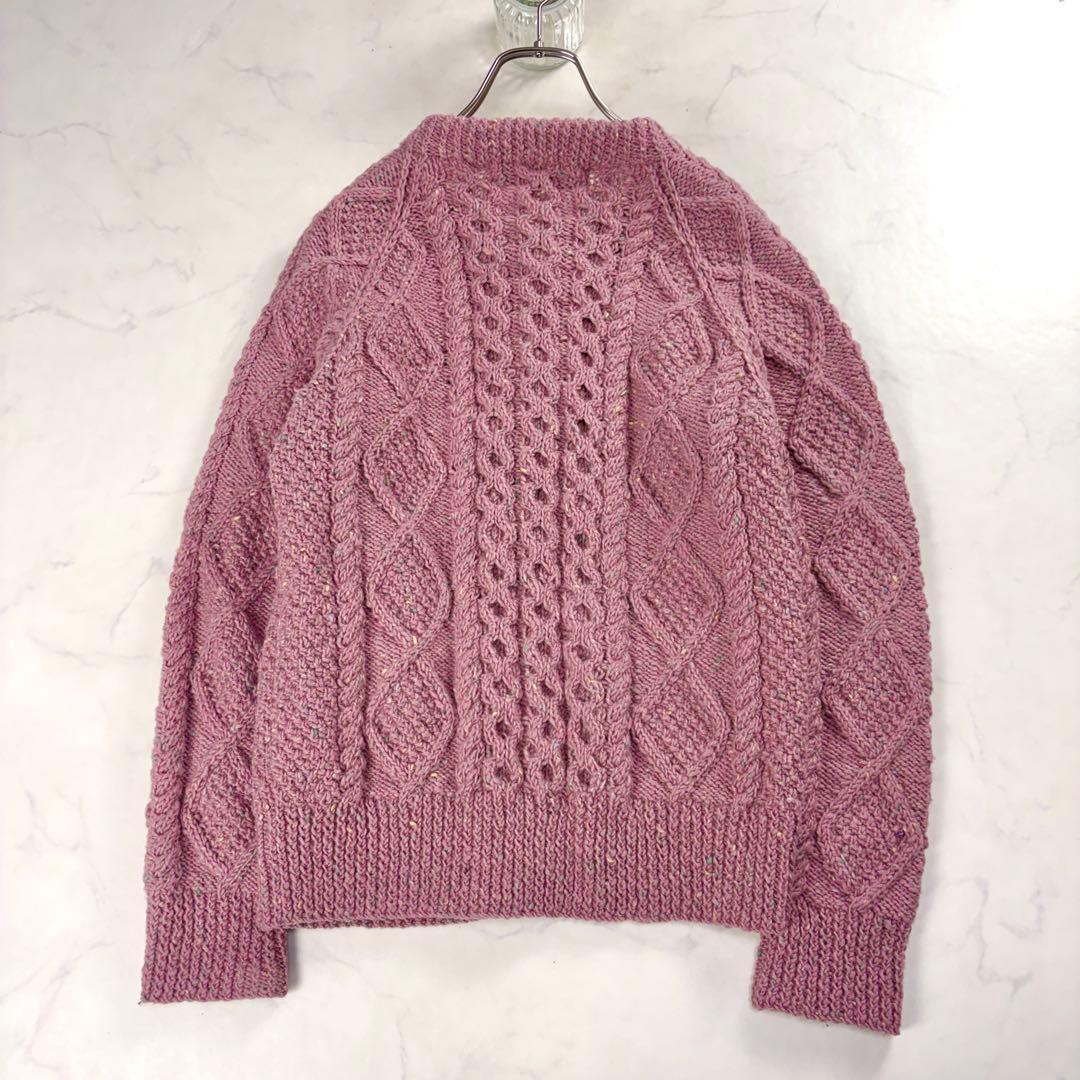 アテナデザイン アランニット カーディガン ミックスカラー 胡桃ボタン 春色✨