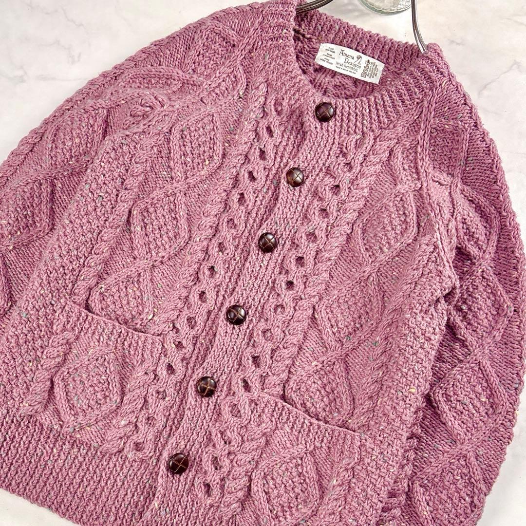 アテナデザイン アランニット カーディガン ミックスカラー 胡桃ボタン 春色✨