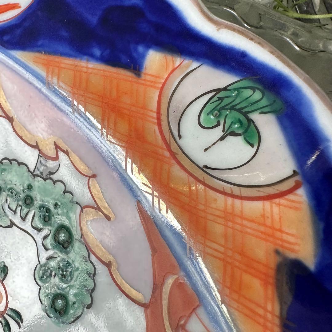 2154様感謝‼️春‼️伊万里　金彩色絵　牡丹に鶴　梅&松輪花縁大皿　尺2寸1客