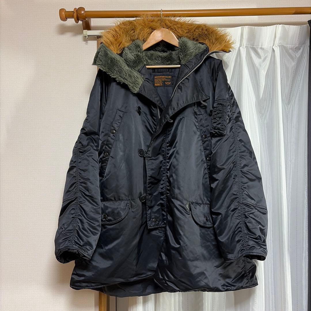 ヴィンテージ　N3B ファー付き黒ミリタリージャケット ビッグサイズ　寒波対策