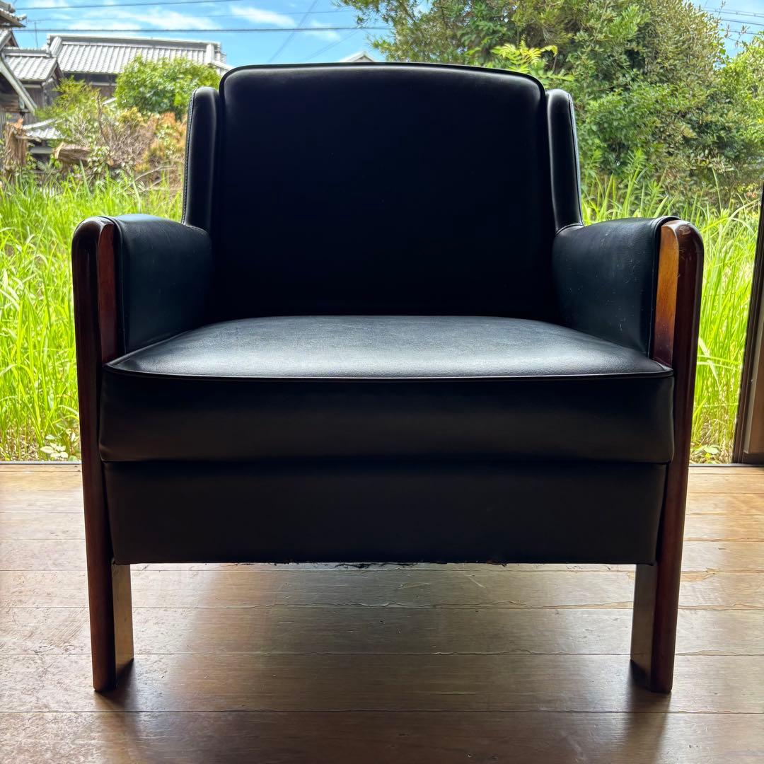 K*p様 ヴィンテージ 木肘ソファ 黒 1人掛け ソファ シンプル モダン