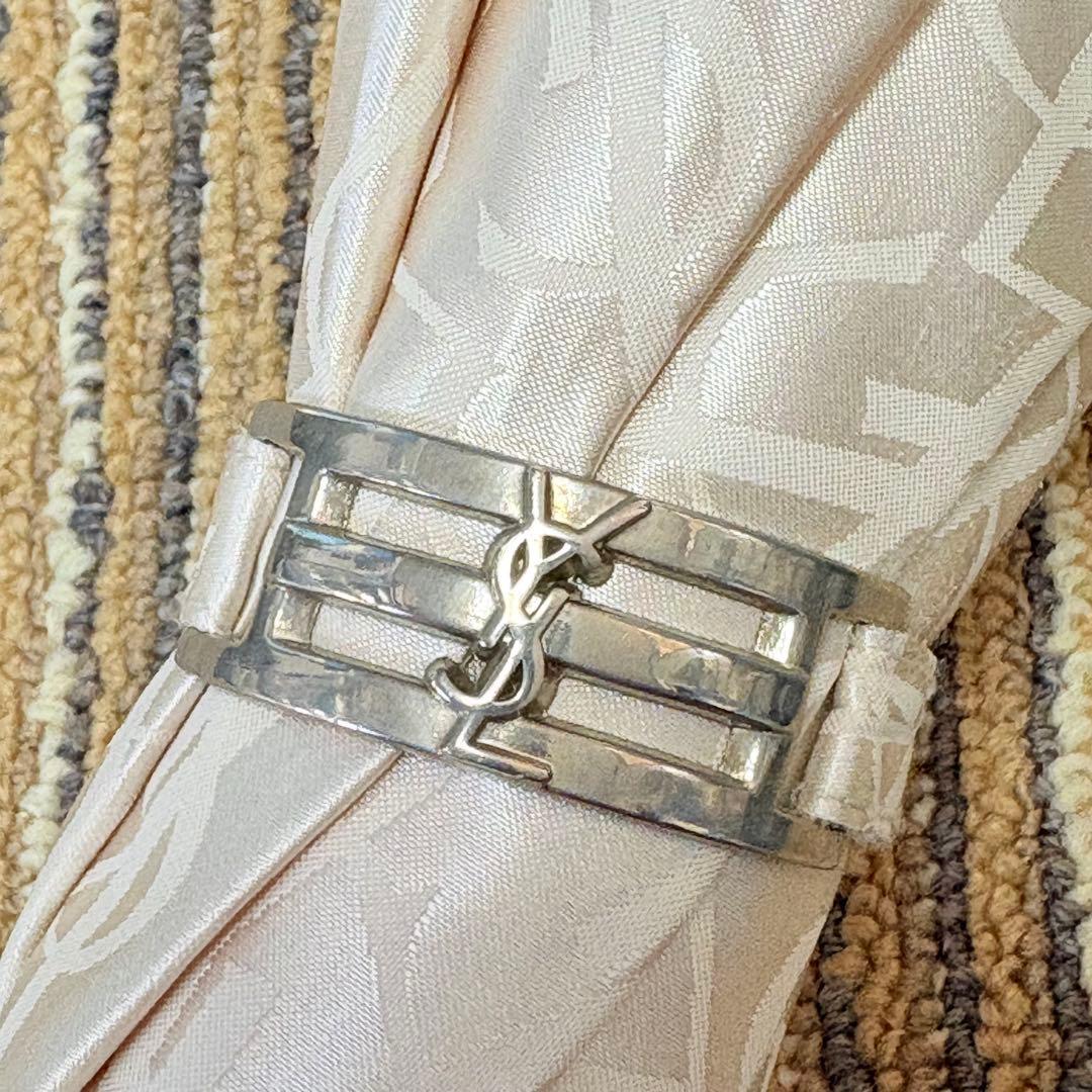 イヴ・サンローラン　YSLロゴ総柄晴雨兼用長傘　メタリックホワイト