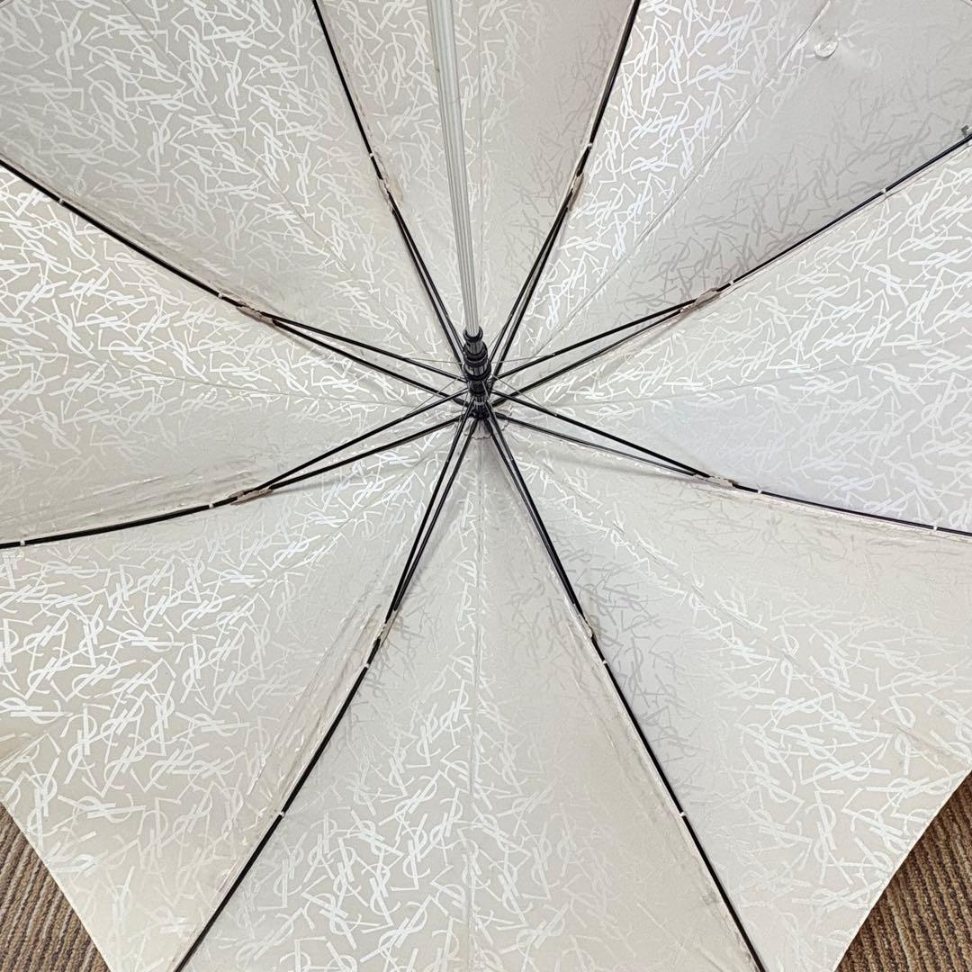 イヴ・サンローラン　YSLロゴ総柄晴雨兼用長傘　メタリックホワイト