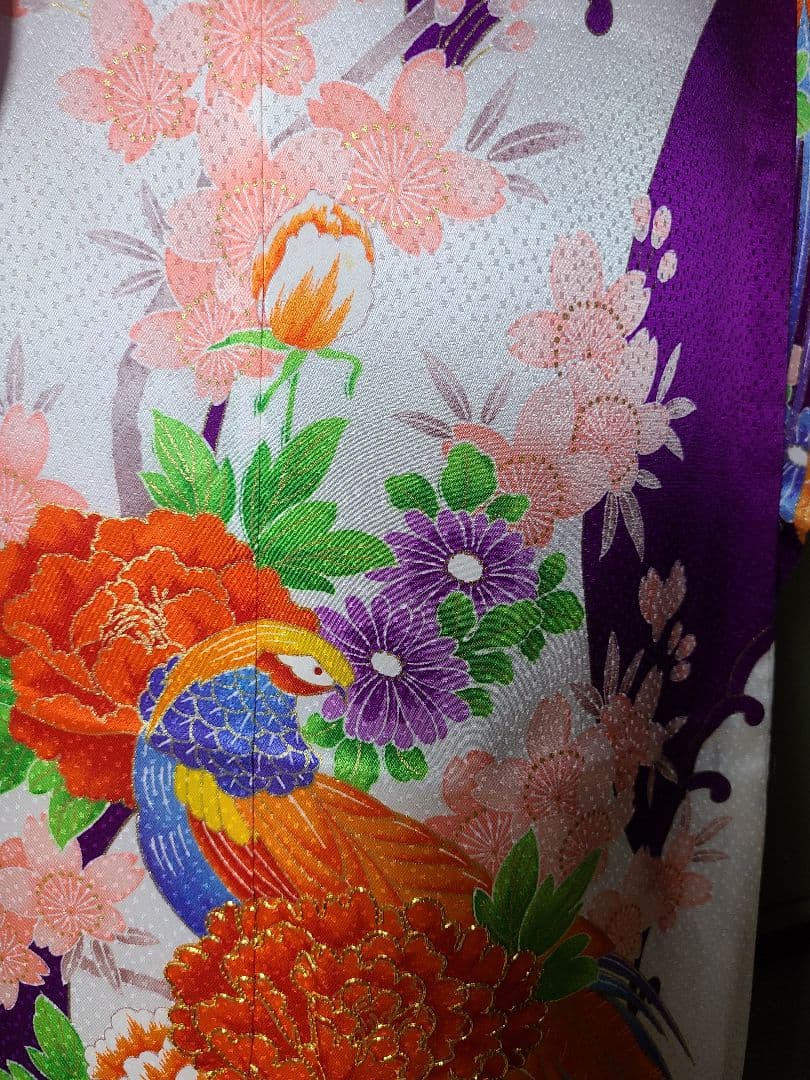 七五三　7歳着物　フルセット華やかな紫色の着物と帯小物付き