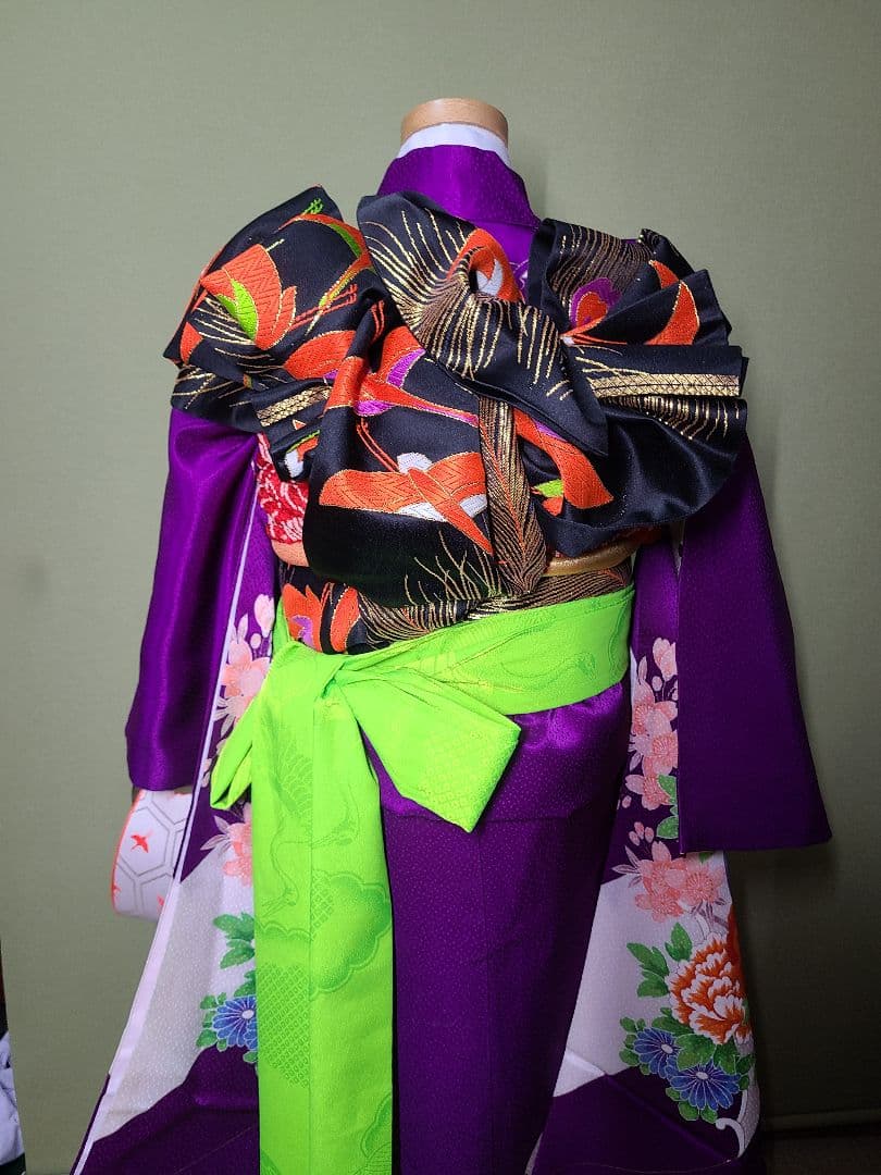 七五三　7歳着物　フルセット華やかな紫色の着物と帯小物付き