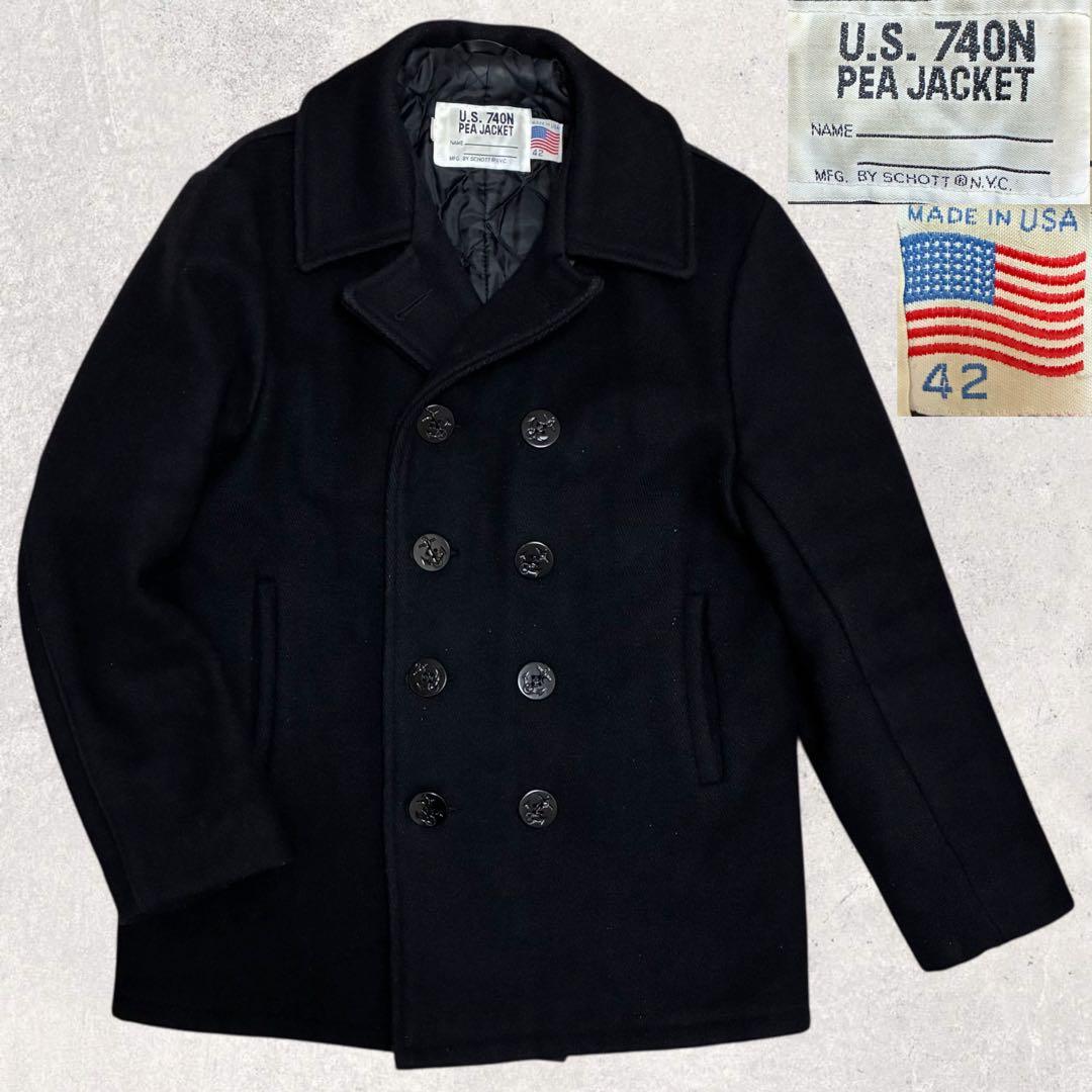 美品/42 USA製 SCHOTT ショット U.S.740N Pコート 黒