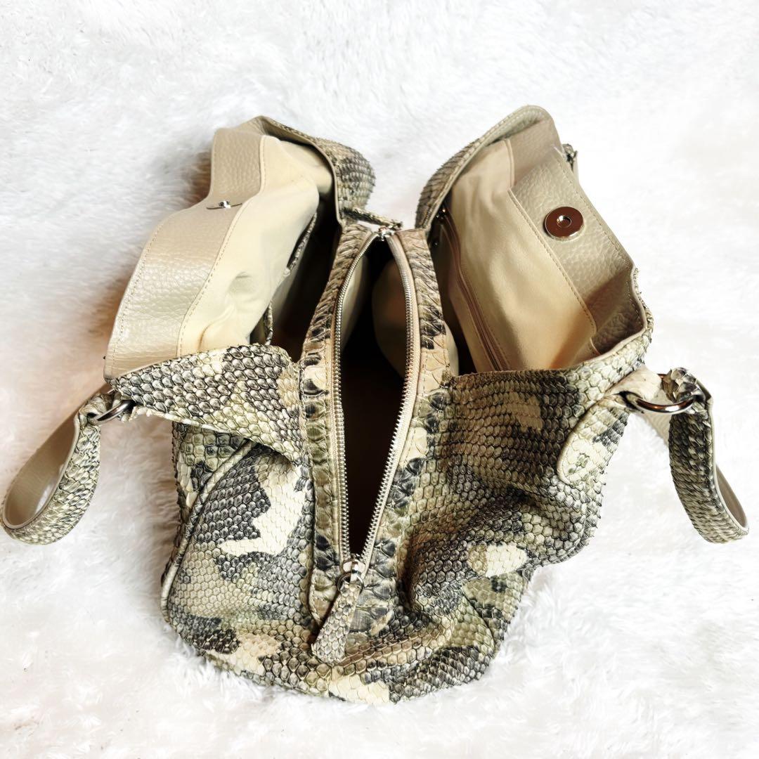 JRA認定 本革パイソン ショルダーバッグ 2way 蛇革 エキゾチックレザー