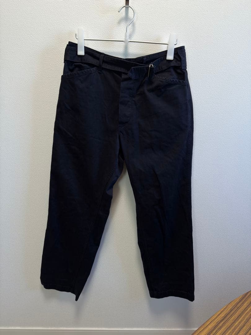 COMOLI サイズ2 ベルテッドチノパンツ ネイビー紺