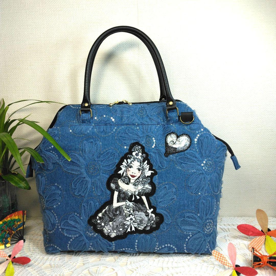 専用　最終お値下げ＊刺繍付ワイヤー口バッグ＊ロラライハリス