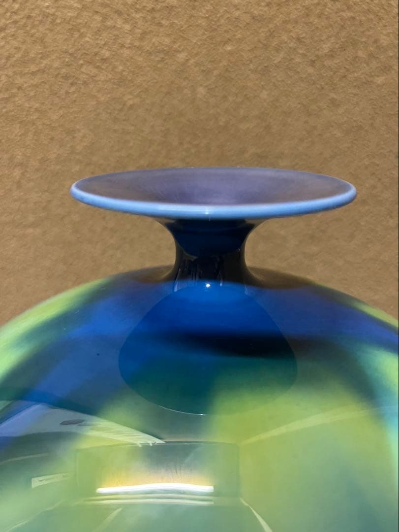 人間国宝　三代徳田八十吉　【正彦】　碧明釉　壺　 23cm