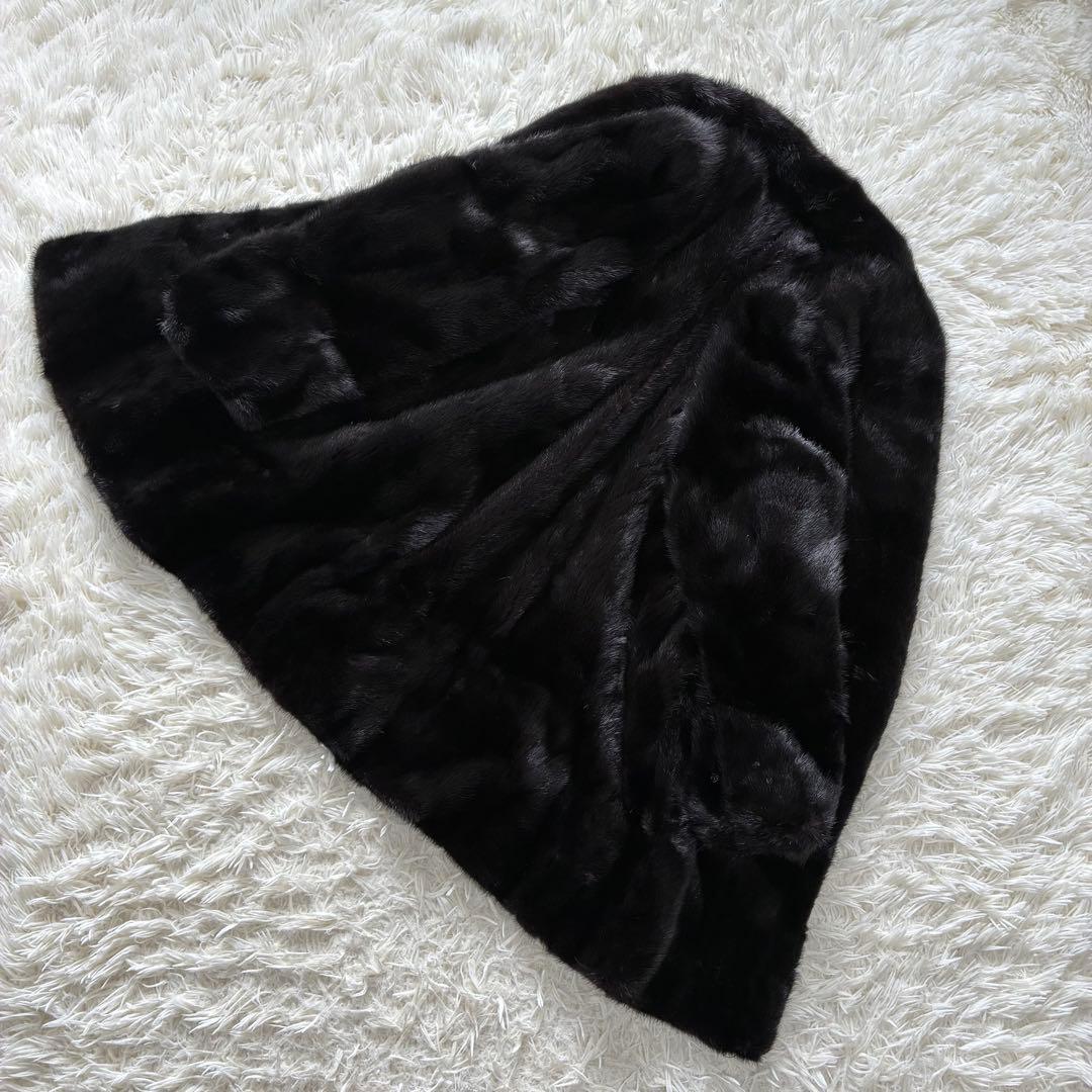 毛並◎ 総丈80 毛皮　コート　ミンク　黒　Lサイズ　ツヤ感あり　ゆったり