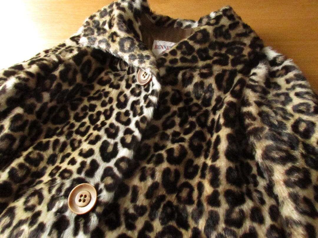 ★BENNETTE推定'70-'80sレオパード柄ビンテージファーコートS