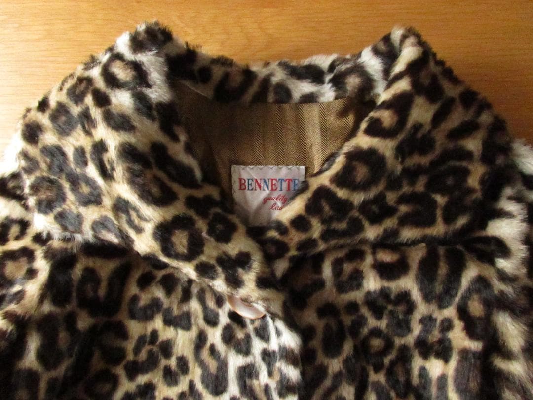 ★BENNETTE推定'70-'80sレオパード柄ビンテージファーコートS