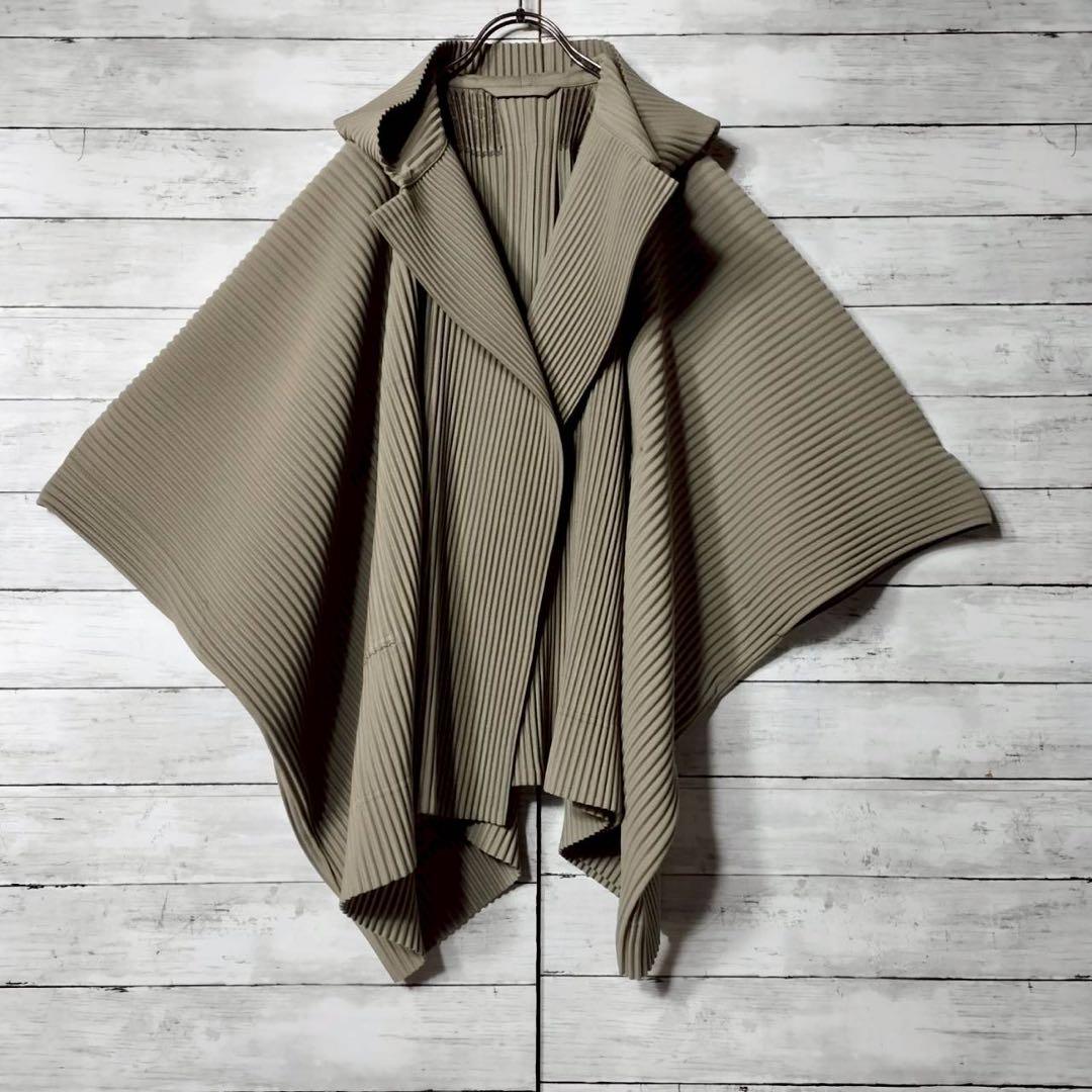 オムプリッセイッセイミヤケ フーディ ポンチョカーディガン マント ミドル丈