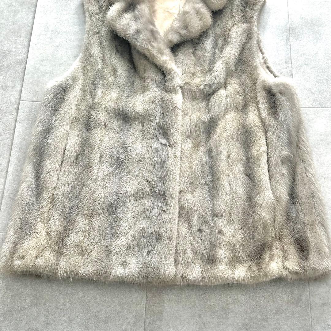 サファイアミンク ベスト リアルファー 毛皮 ジレ ロング グレージュ 13