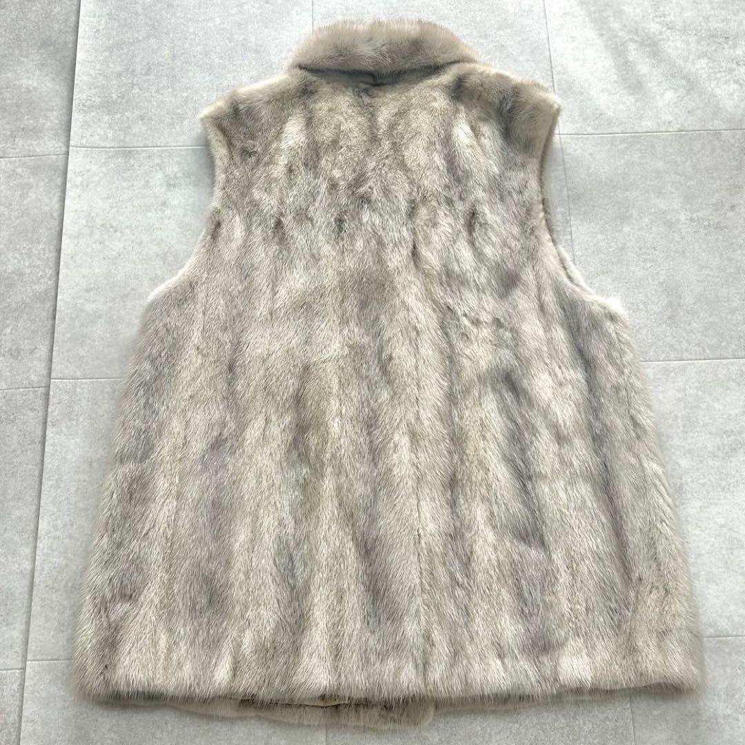 サファイアミンク ベスト リアルファー 毛皮 ジレ ロング グレージュ 13