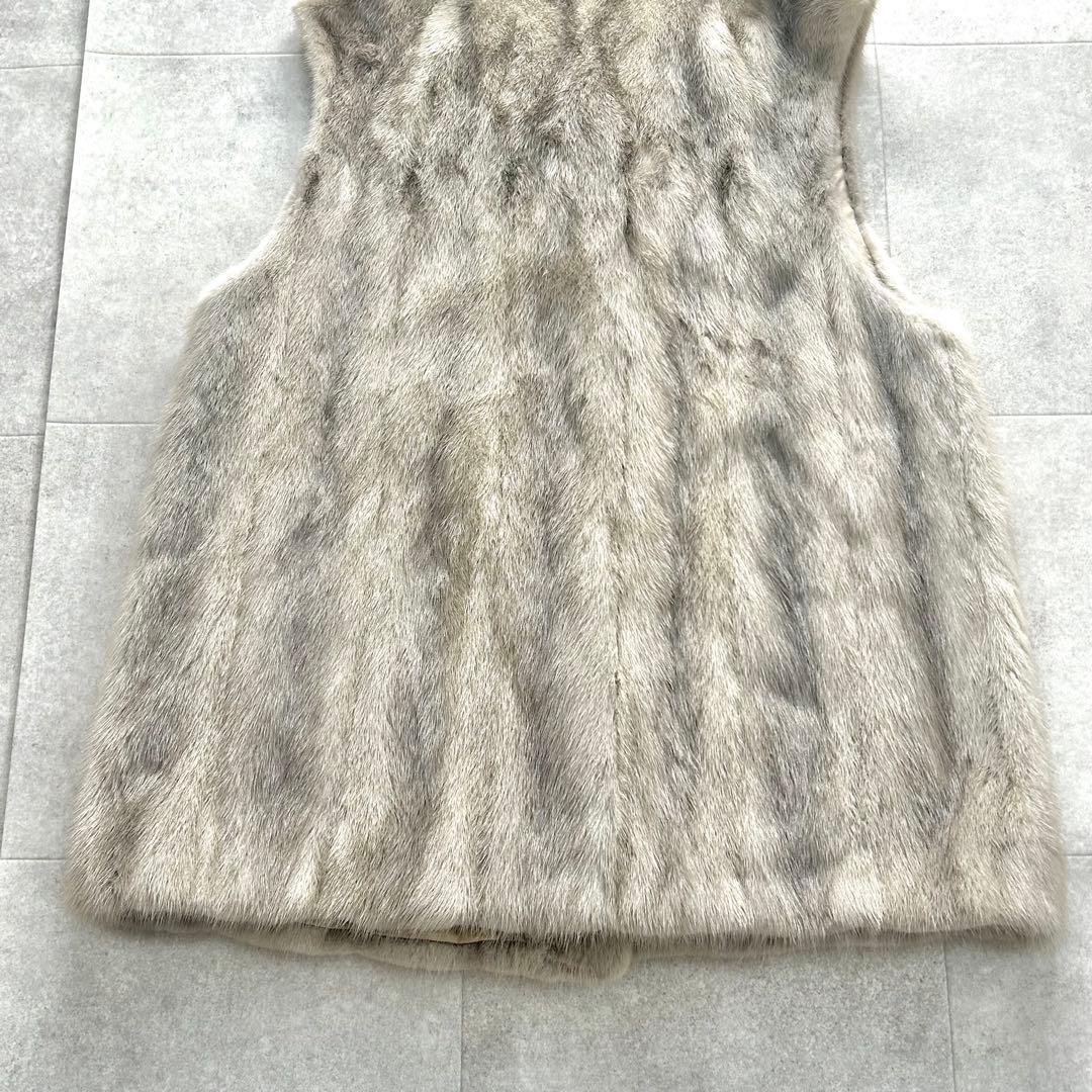 サファイアミンク ベスト リアルファー 毛皮 ジレ ロング グレージュ 13