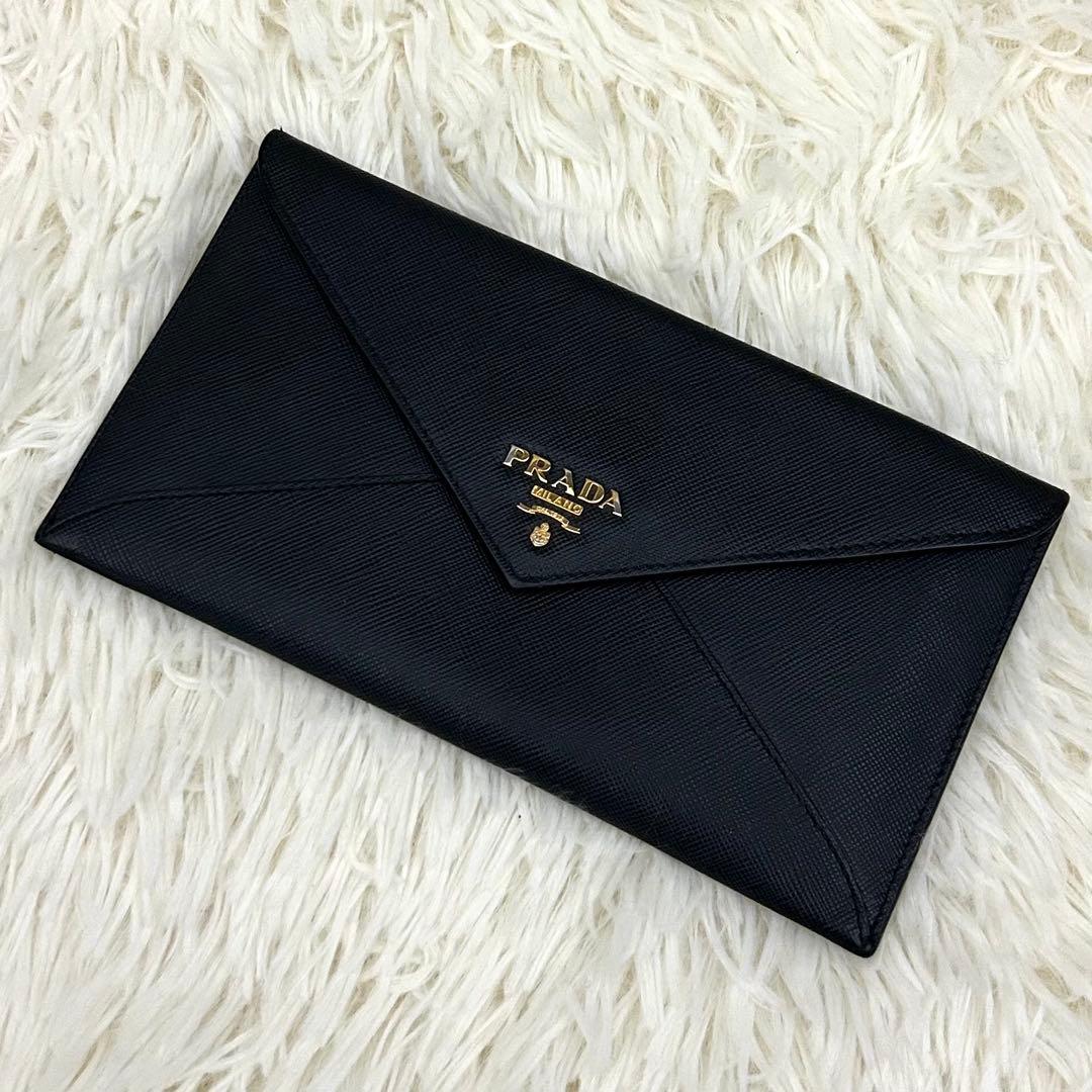 ［美品］PRADA プラダ サフィアーノレザー 長財布 ブラック
