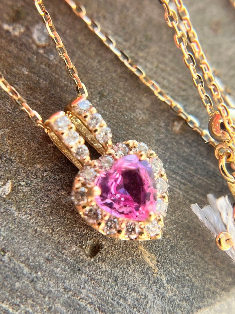 新品K18YGピンクサファイア0.3ctダイヤモンドペンダントネックレス