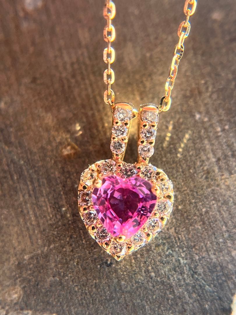 新品K18YGピンクサファイア0.3ctダイヤモンドペンダントネックレス