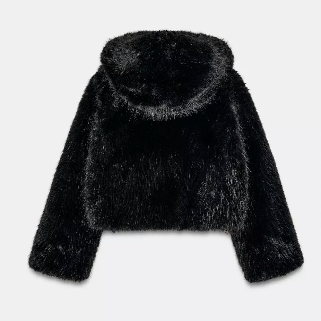 ZARA フェイクファーショートコート ブラック 黒 XSサイズ フード付き