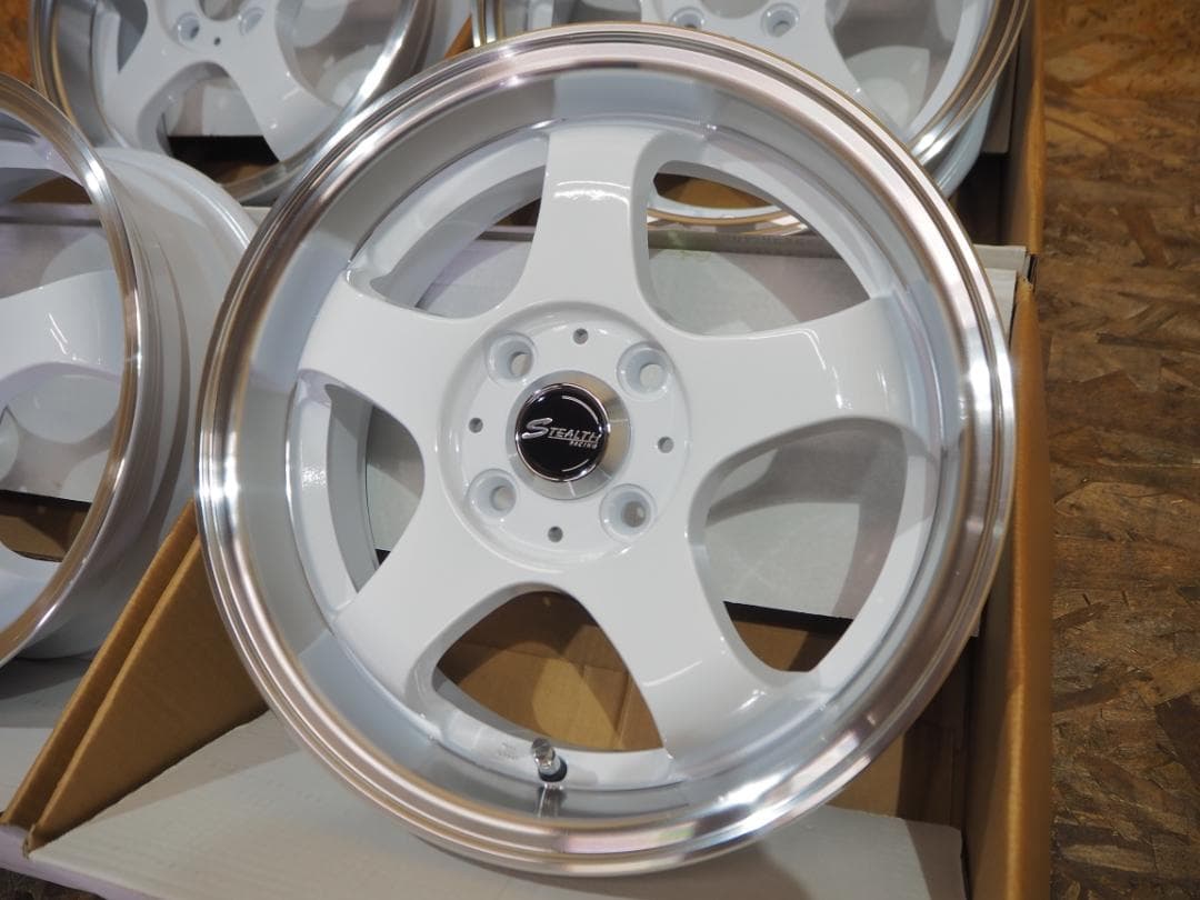 新品 4枚 深リム 逆ゾリ 5本スポーク5.5J ホワイト 軽四ツライチカスタム