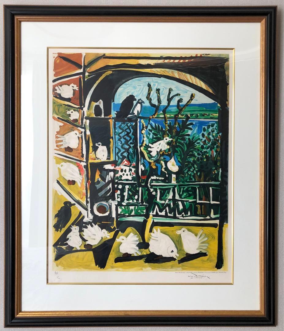 大型額装絵画 パブロ・ピカソ「鳩」ムルロ版 オリジナル・リトグラフ