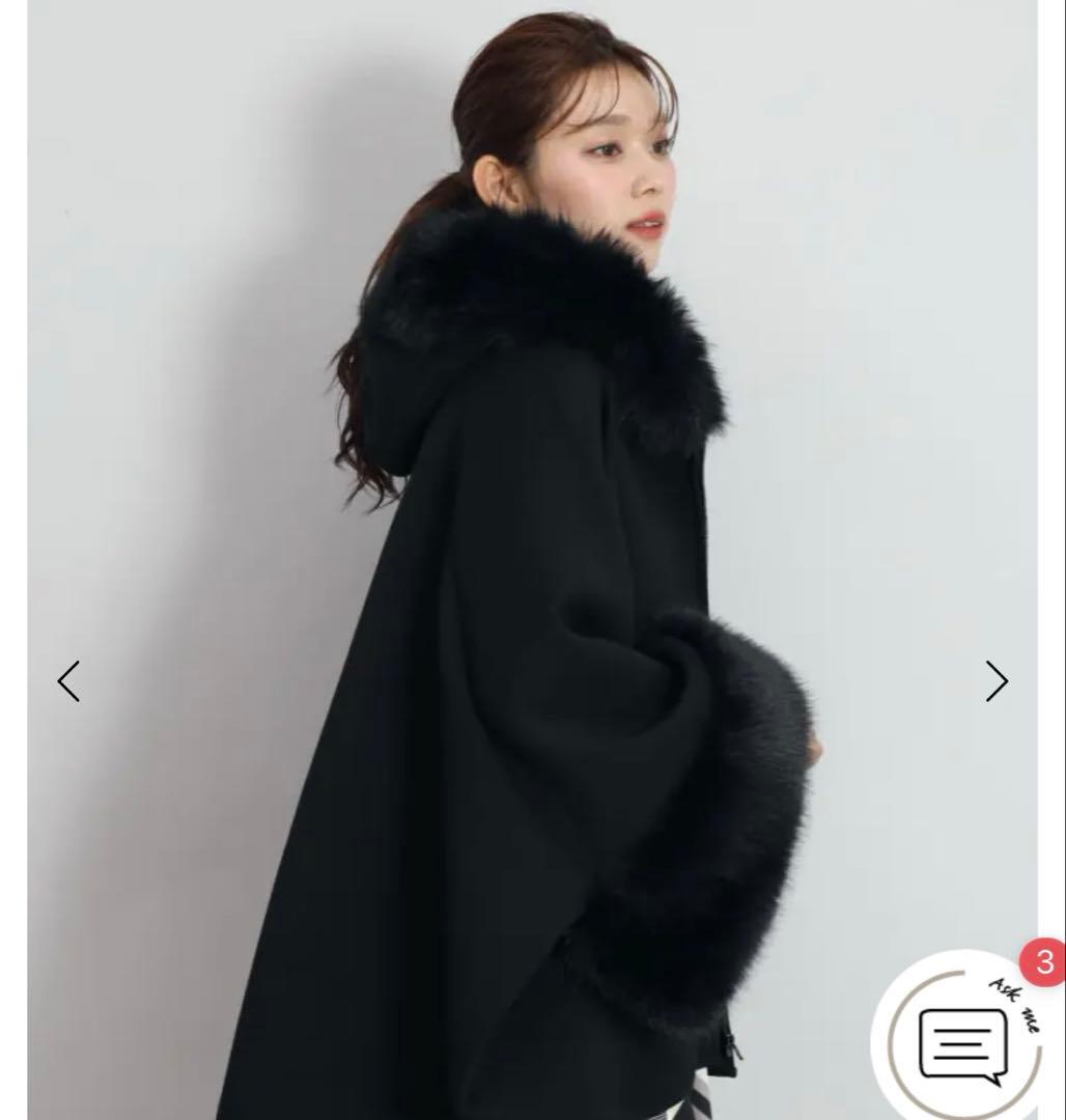 FENNEL 黒 フード付きケープコート