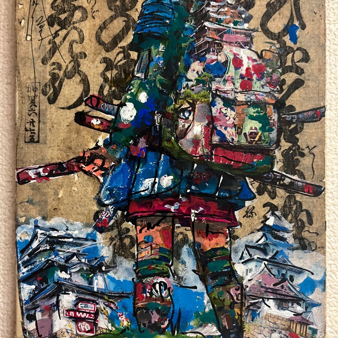 カラフルな武士の日本画