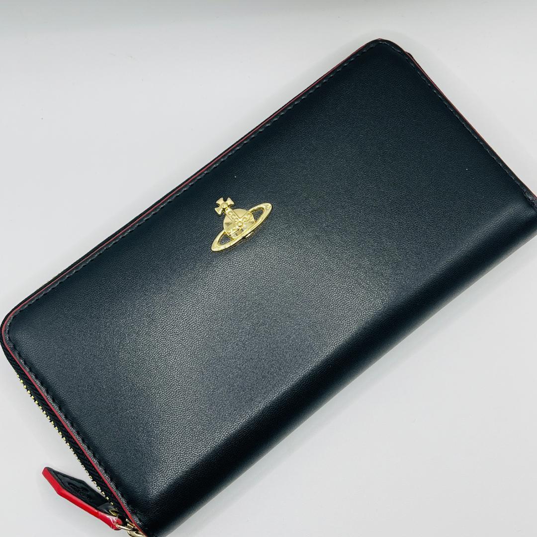 未使用 Vivienne Westwood 長財布 人気 シンプル定番 黒×赤