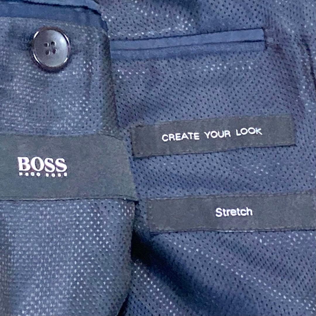 美品★ヒューゴボス♂ストレッチウールシングル2Bスーツ★微光沢濃紺